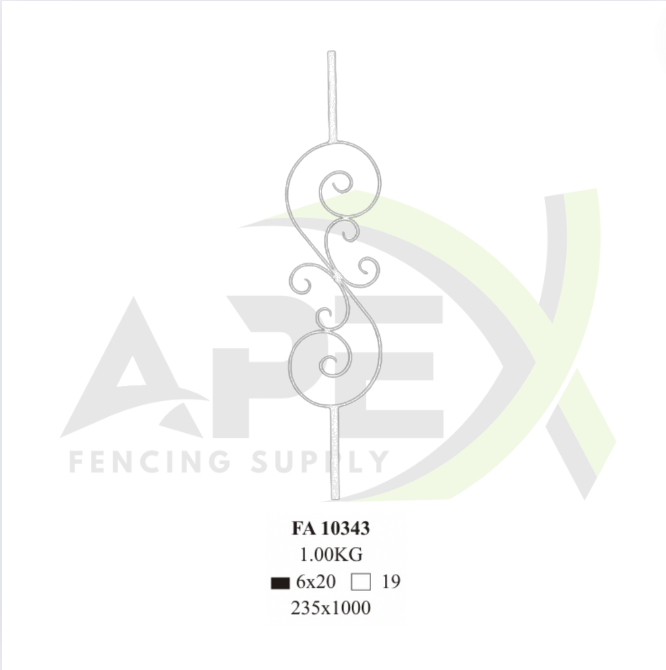 Aluminium Baluster 200x900 5x19/19x19