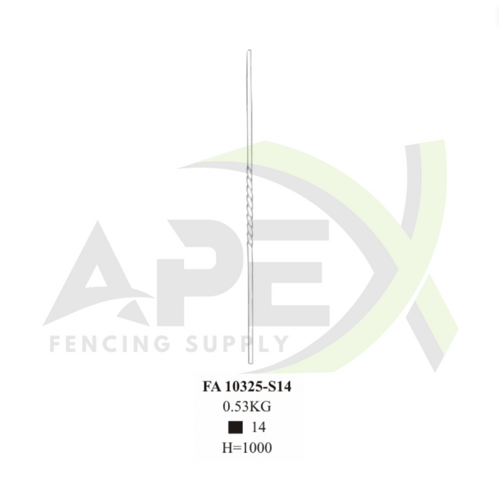 Aluminium Baluster - 14x14 Solid Single Twist H=1000 2C3