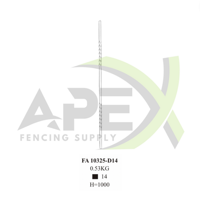 Aluminium Baluster - 14x14 Solid Double Twist H=1000 2D1