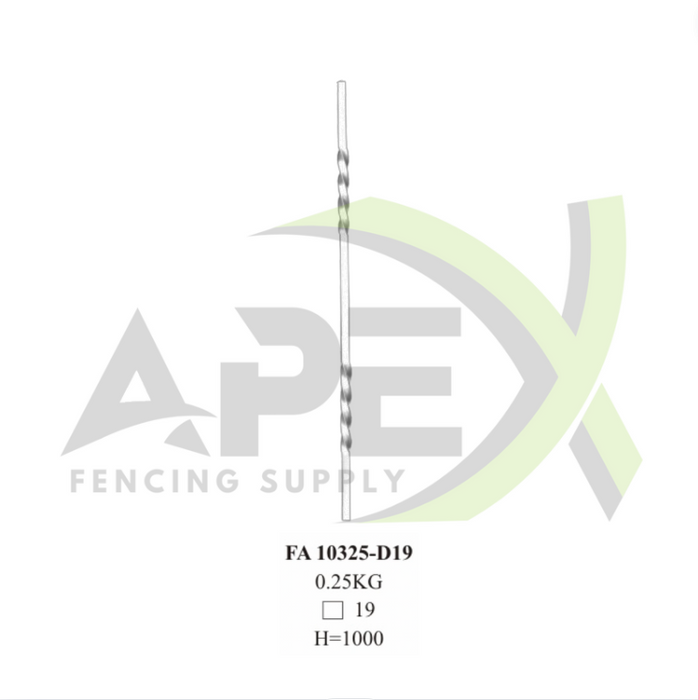 Aluminium Baluster - 19x19 Hollow Double Twist H=1000 2D2